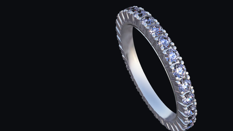 メレダイヤを全周に配置した結婚指輪の3Dレンダリング
